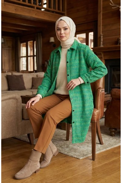 sefamerve Buttoned Lumberjack Winter Tunic 2506-01 Green