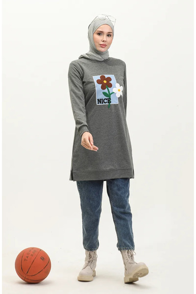sefamerve Daisy embroidered tunic 9116-05 anthracite