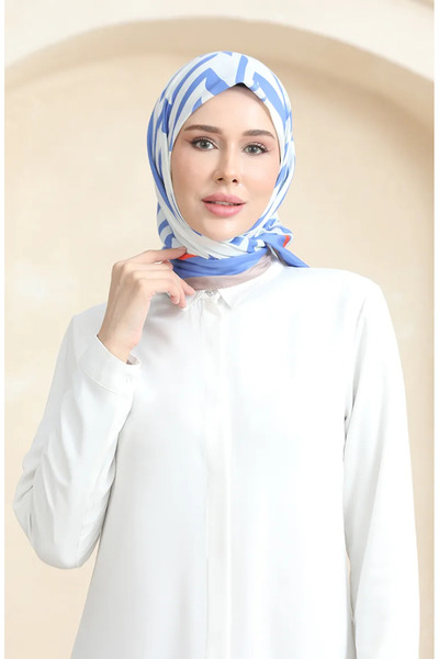 sefamerve М'яка бавовняна хустка 19092-11 Біла джинсова синя