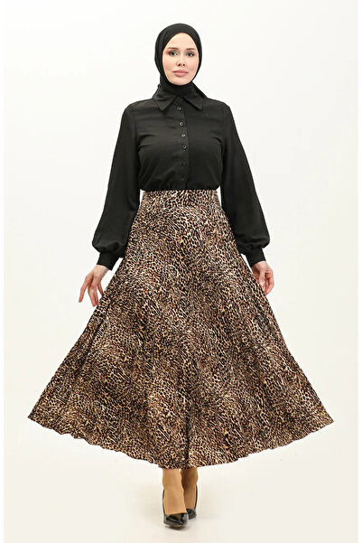 sefamerve Καφέ φούστα με πλισέ σχέδιο - 2249A-01