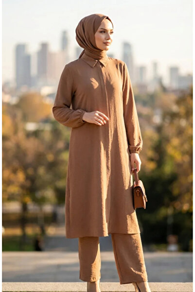 sefamerve Aerobin Υφασμάτινο Παντελόνι Τουνίκ Διπλό Σετ 4142-02 Γαλακτώδες καφέ