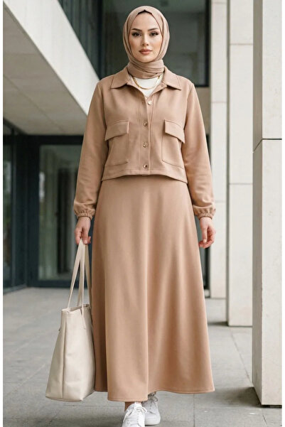 sefamerve طقم ملابس من قماش السكوبا مكون من قطعتين 0233-02 قهوة حليبية