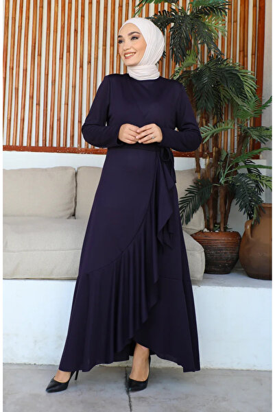 sefamerve Yandan Bağlamalı Volanlı Elbise 1907-08 Mor