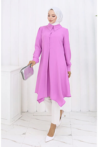 sefamerve Printed Buttoned Tunic 1102-02 Lilac