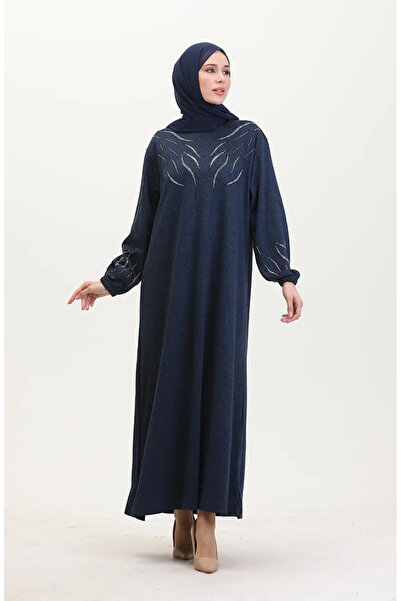 sefamerve Kamenné šaty s elastickým rukávom 0547-03 námornícka modrá