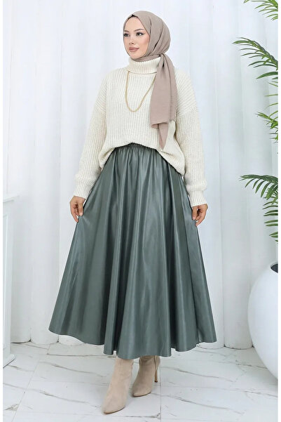 sefamerve Beli Lastikli Saten Etek 0202-01 Küf Yeşili