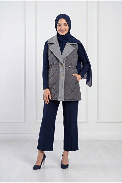 BENAHOLL Esila Baklava Desen Belden Sıkmalı Şişme Yelek-EN2192 Antrasit