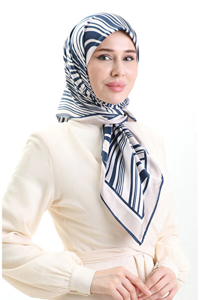 sefamerve Ψηφιακό κασκόλ από ρεγιόν 70301-13 Ναυτικό μπεζ