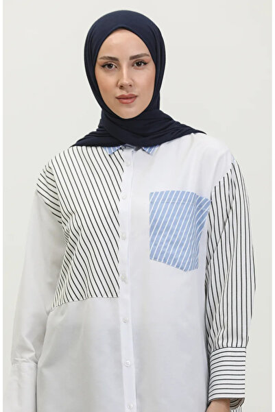 sefamerve 4810B-01 Model White Garnished Striped Shirt