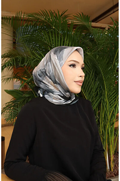 sefamerve Κασκόλ από βαμβακερό σχέδιο 70334-02 Μαύρο Γκρι