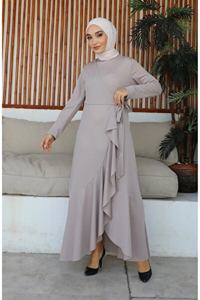 sefamerve 1907-05 Μοντέλο Μπεζ Χρώμα Πλαϊνό Φόρεμα Flounces