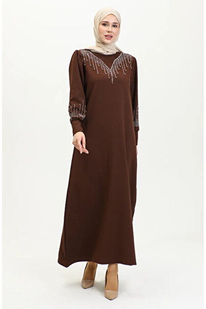 sefamerve Rochie cu imprimeu cu piatră maro închis - 0406-07