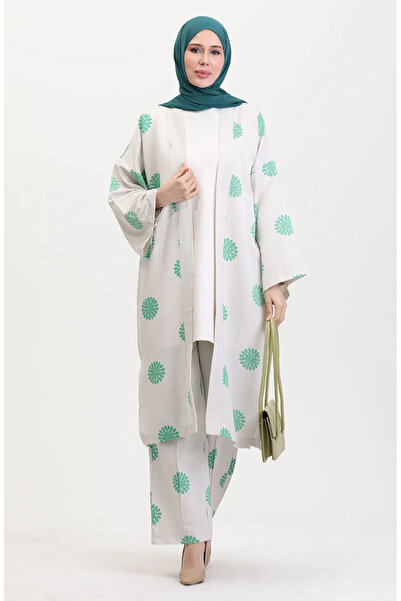 sefamerve Σετ κιμονό με σχέδια - Κρεμ πράσινο