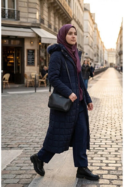 sefamerve معطف نوفا مقاس كبير بغطاء رأس 6320-02 أزرق داكن