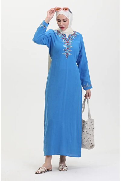 sefamerve Φόρεμα από ύφασμα με μπλε κέντημα - 0074-07