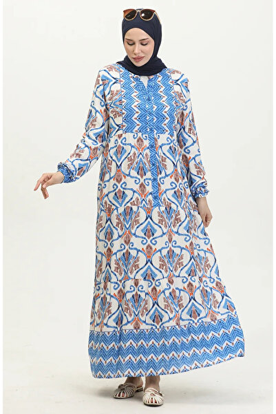 sefamerve Μπλε φόρεμα με έθνικ σχέδιο - 4096-01