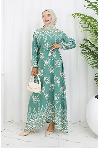 sefamerve فستان مزخرف بحزام 2092-02 أخضر كاجلا