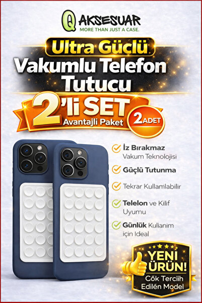 Q Aksesuar Vakumlu Telefon Tutucu 2’li Set – Vantuzlu Kaymaz Telefon Sabitley...