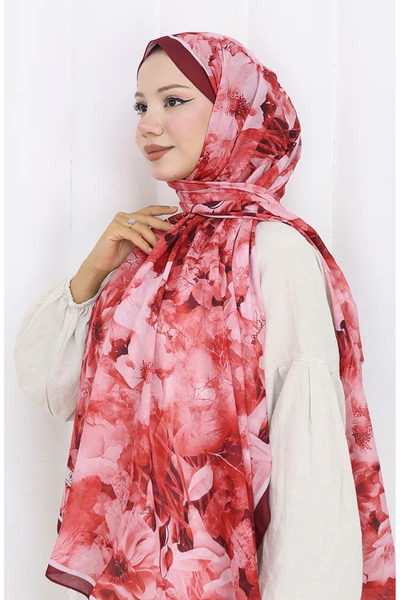 sefamerve Βαμβακερό σάλι με σχέδιο κουκούλα 70324-02 Βουργουνδία