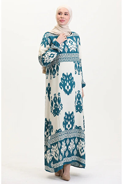 sefamerve Φόρεμα βισκόζης με σχέδιο - 0006-03 Petrol Beige