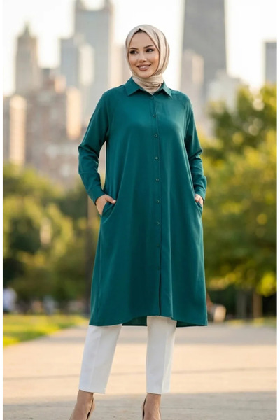 sefamerve Reglan Kol Tunik 4066-05 Zümrüt Yeşili