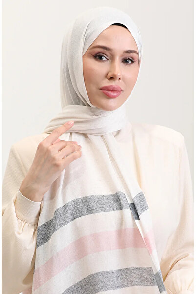 sefamerve Σάλι από λινό με σχέδιο ρίγες 70287-03 Σκούρο μπλε ροζ