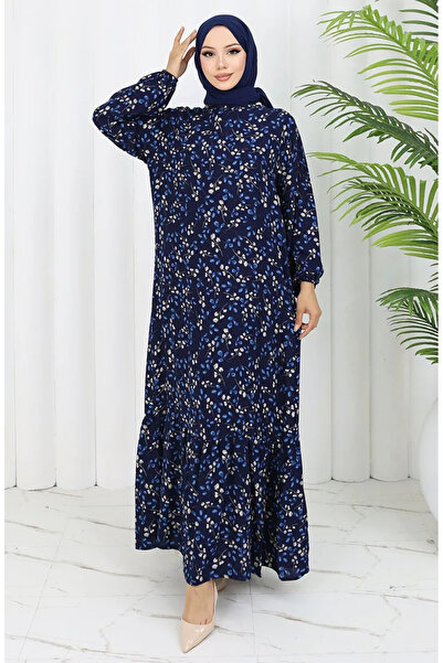 sefamerve Φόρεμα με μοτίβο από ύφασμα βισκόζης 0065-02 Navy Blue