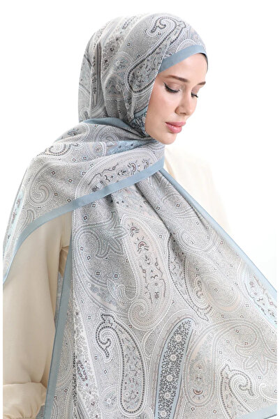 sefamerve Karaca Desenli Cotton Şal 82001-02 Açık Mavi Vizon
