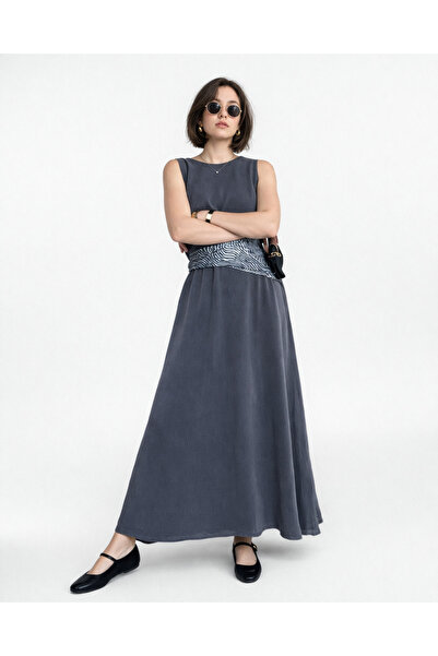 Vireo Club Γυναικείο φόρεμα ανθρακί τένσελ μάξι