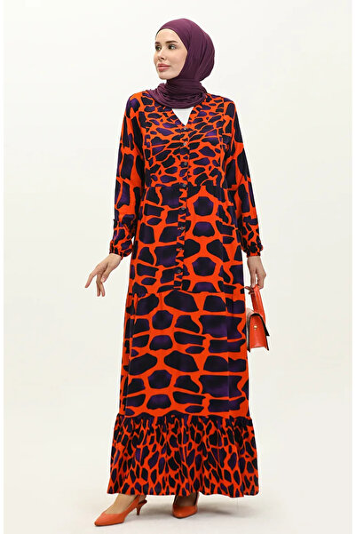 sefamerve 0146-01 Μοντέλο Πορτοκαλί Μωβ Φόρεμα βισκόζης