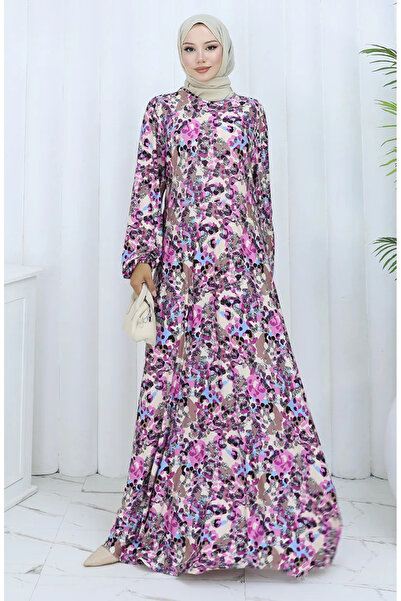 sefamerve Φόρεμα με σχέδιο από χτενισμένο βαμβάκι 2135C-01 Λιλά