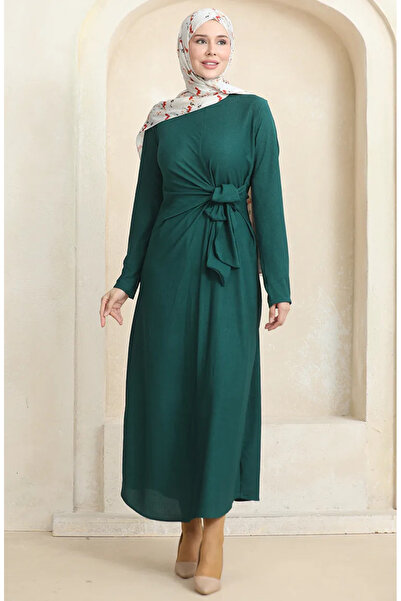 sefamerve Emerald Green Wrap Tie Φόρεμα - 1017-02