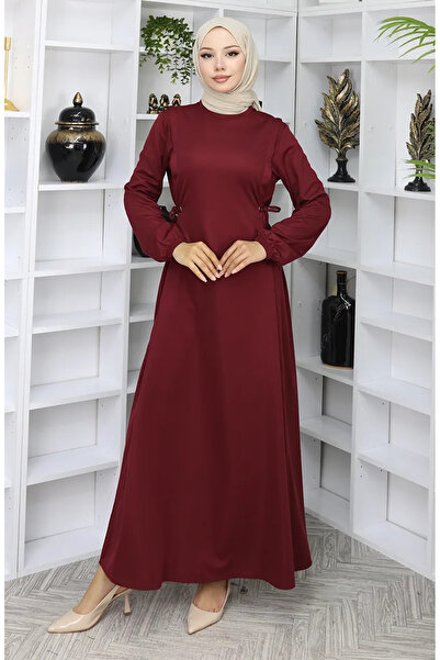 sefamerve Gathered Dress 5110-09 Burgundy