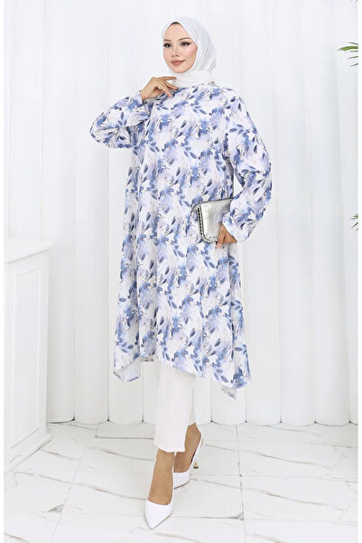 sefamerve Tunica din crep cu model 1014-04 Albastru