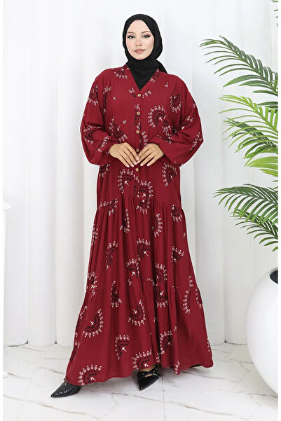 sefamerve Φόρεμα με κουμπιά και σχέδιο από ύφασμα βισκόζης 0088-04 Μπορντό Κό...