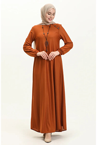 sefamerve Κολιέ Φόρεμα Tan - Λεπτομέρεια με κουμπιά, Μοντέλο 4141-04