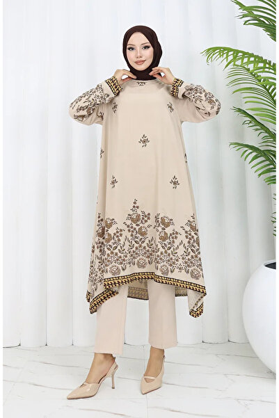 sefamerve تونيك من قماش الفسكوز بنقشة الزهور 1004-04 مينك