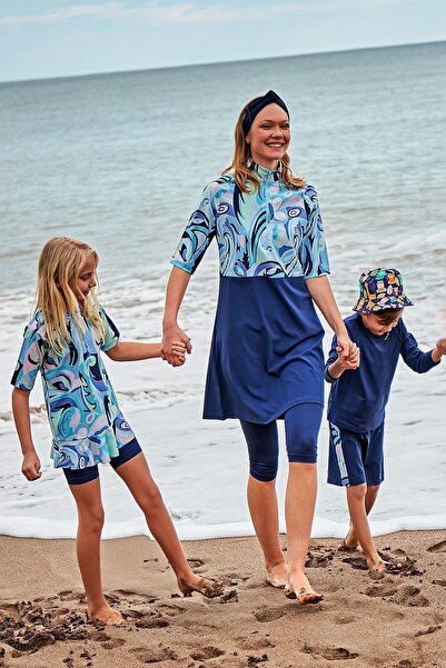 Marina ملابس سباحة باراشوت نصف مغطاة باللون الأزرق الداكن - M2460