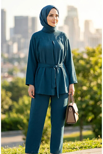 sefamerve طقم بنطلون تونيك من قماش ايروبين مكون من قطعتين 4141-10 بترولي