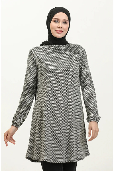 sefamerve Desenli Mevsimlik Tunik 8669-01 Siyah