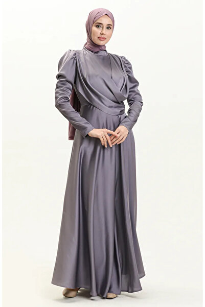 sefamerve Önü Drapeli Saten Abiye Elbise 6059-06 Lila