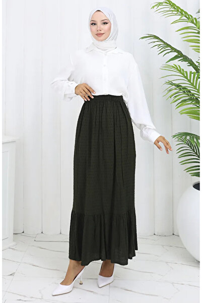 sefamerve Ελαστική φούστα μέσης 2127-03 Χακί