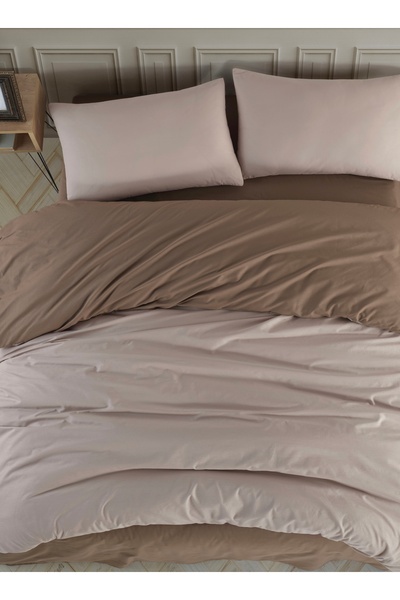 NazeninHome Set cuvertură dublă Ranforce 100% bumbac Culoare uni Bej - Maro