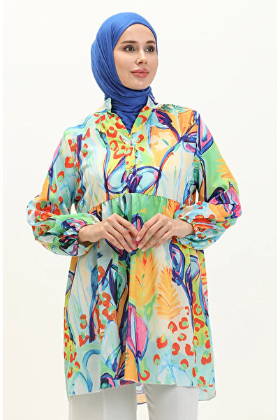 sefamerve Ψηφιακό με τύπωμα Tunik 0502D-01 Νέον Πράσινο