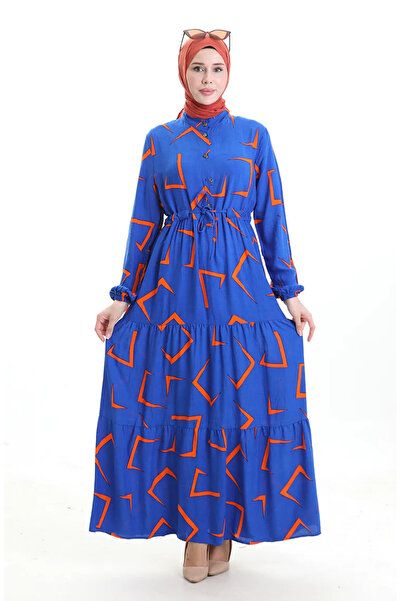 sefamerve Φόρεμα με κουμπιά και δετή μέση 2109-02 Μπλε κοβαλτίου Orange