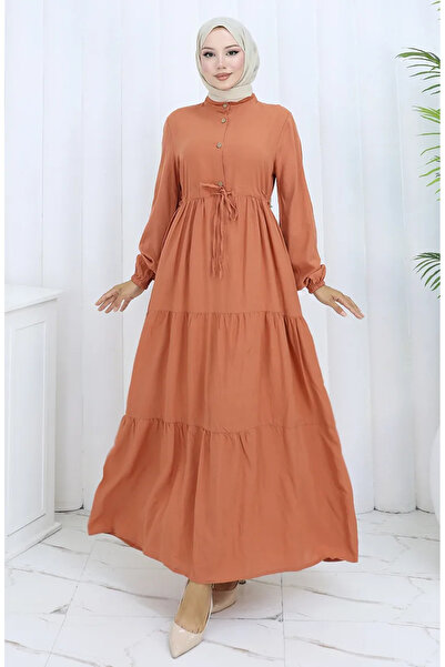 sefamerve Φόρεμα με μισό κουμπί από ύφασμα βισκόζης 0085-18 Κέλυφος κρεμμυδιού