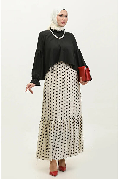 sefamerve Μαύρη μπλούζα με βολάν και γιακά - 2038-01