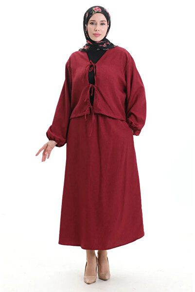 sefamerve Lace Detailed Blouse Skirt Double Set 2066-04 Claret Red