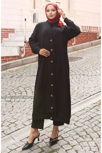 sefamerve Dlouhá tunika s knoflíky 0096-08 Černá