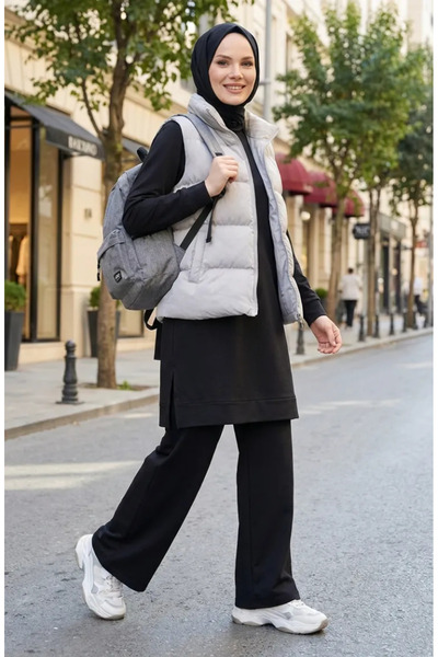 sefamerve Σετ αθλητικής φόρμας με λεπτομέρεια σχισμής 3083-04 Μαύρο